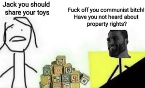 gigachad, anarcho-capitalism, ancap, caca, closed mouth, comic, female, gigacaca, gigafied, hair