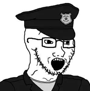 soyak, 1soyjak, clothes, glasses, looking to the right, open mouth, police, police hat, police officer, shirt