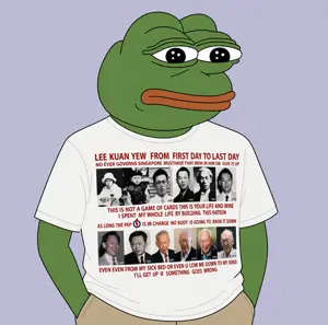 pepe, 1nas, amphibian, animal, closed mouth, english text, frog, green skin, half body, looking down