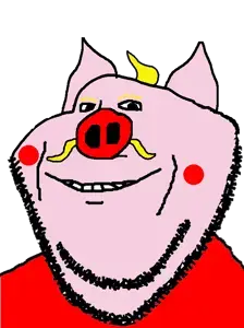 impish soyak ears, 1soyjak, animal, black eyes, blonde hair, cheeks, chinny, churro, closed mouth, fat