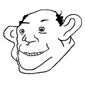 impish soyak ears, amerimutt, iasified nas, 1soyjak, balding, black eyes, black hair, closed mouth, ears, fat