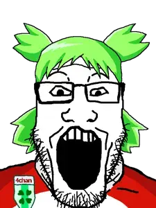 markiplier soyjak, 1soyjak, 4chan, 4cuck, anime, badge, clothes, four leaf clover, front view, glasses
