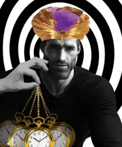 gigachad, beard, black hair, black shirt, buff, clock, closed mouth, clothed, clothes, ernest khalimov