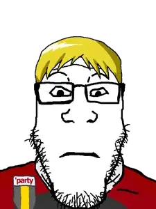 nate higgers, markiplier soyjak, neutralplier, natejak, 1 year on bald men with glasses website, 1soyjak, badge, blonde hair, closed mouth, front view