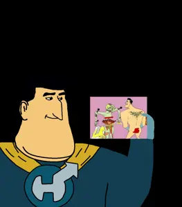 trumpmutt, 1soyjak, black background, black hair, buff, christianity, closed mouth, clothes, cross, drawn together
