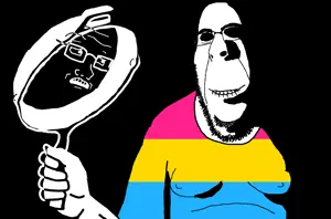 rapeson, cobson, soyak, hornyson, soyak (concerned), rapeson, arm, bald, biting lip, black background