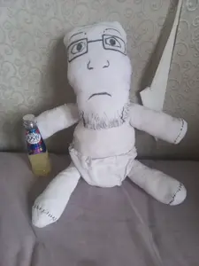 markiplier soyjak, neutralplier, alcohol, bald, beer, black eyes, black hair, closed mouth, drink, front view