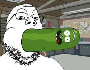 rick sanchez, gapejak, blowjob gapejak, 1soyjak, bald, black eyes, drawn background, glasses, green skin, looking at you