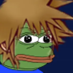 pepe, sora, black eyes, blue background, blue shirt, disney, green skin, keyblade, kingdom hearts, looking at you
