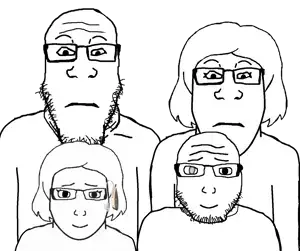 markiplier soyjak, female markiplier, laura, lawrence, neutralplier, bald, black eyes, black hair, blind, brother