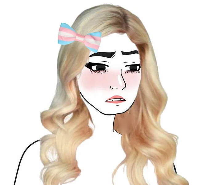 twinkjak, wojak, trannies trying to deackify troonella, anime, black eyes, blonde hair, blush, dress, drink, female
