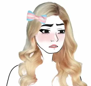twinkjak, wojak, trannies trying to deackify troonella, anime, black eyes, blonde hair, blush, dress, drink, female
