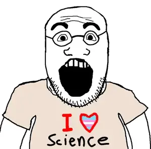 markiplier soyjak, shirtjak, science lover, fusionjaks, brown shirt, bushy eyebrows, clothes, glasses, half body, i fucking love science