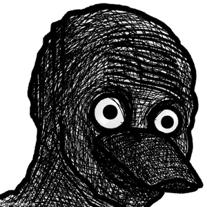 wojak, animal, bald, black eyes, dark, depressed, despair, duck, gray skin, memebox