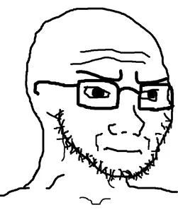 soyak, soyak (irritated), 1soyjak, closed mouth, forehead lines, glasses, irritated, looking to the right, open eyes, soyjak