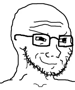 soyak, soyak (smug), 1soyjak, bald, closed mouth, forehead lines, glasses, looking to the right, monochrome, smile
