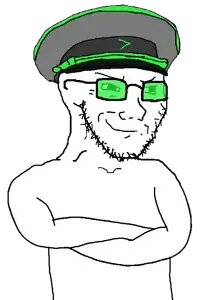 soyak, soyak (smug), arrow police, arm, arrow, closed mouth, clothes, crossed arms, glasses, green glasses