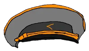 arrow police, accessory, arrow, cap, clothes, hat, military cap, military hat, orange arrow, orangetext