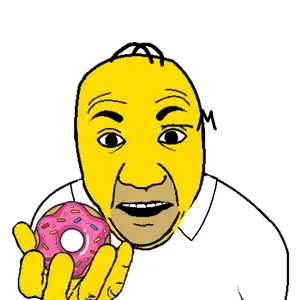 homer simpson, el perro rabioso, 1soyjak, black eyes, black hair, cartoon, donut, food, hair, half body