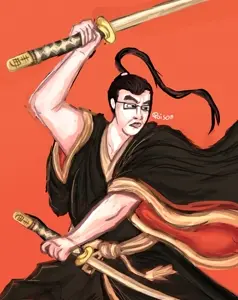 poison, chudjak, 1soyjak, black eyes, black hair, closed mouth, drawn background, glasses, hair, katana