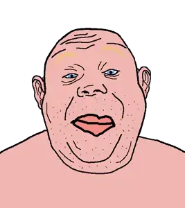 alicia, aryan, 1soyjak, a10 eyes, bald, blonde eyebrows, chin, closed mouth, double chin, ears