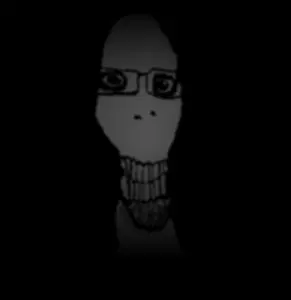 markiplier soyjak, 1soyjak, aliased, analog horror, black background, chin, creature, dark, dark background, eyes