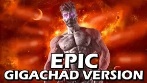 gigachad, epic, fire, glowing eyes, text, thumbnail, youtube, youtube thumbnail