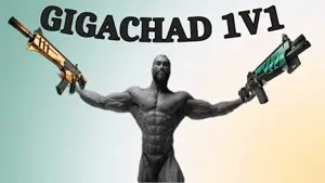 1nas, buff, duel, english text, fortnite, gradient background, gun, guns, holding gun, holding object