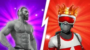 gigachad, 1nas, buff, crown, female, fortnite, goggles, gray skin, headphone, headphones