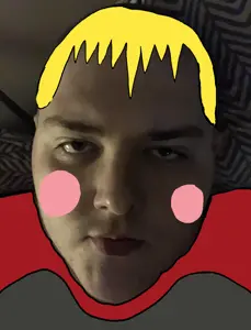 natejak, irl soyjaks, blonde hair, brown eyes, closed mouth, fat, front view, hair, irl background, irl photo