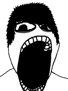 gapejak, tismjak, tismjak, 1soyjak, autism, big eyes, big face, big mouth, black hair, emo