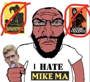 markiplier soyjak, science lover, 1soyjak, angry, bald, beard, black eyes, closed mouth, fascism, front view