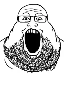 markiplier soyjak, fat markiplier soyjak, 1soyjak, bald, beard, chin, eyebrows, fat, front view, glasses