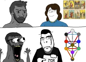 gigachad, bernd, excited soyjak, soyak, wewjak, femjak, 3soyjaks, beard, brown hair, buff