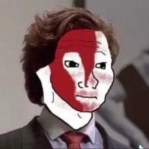 patrick bateman, wojak, brown hair, hair, irl background, no glasses, portrait, three-quarter view, uncolored skin, american psycho