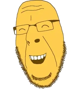 cobson, soymoji, closed eyes, emoticon, glasses, grin, happy, no eyebrows, open mouth, soyjak