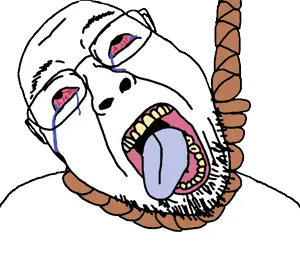 bernd, spinnerz!, 1soyjak, ack, animated, bloodshot eyes, blue tongue, glasses, hanging, looking up