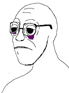 flabberjak, 1soyjak, bald, black eyes, black hair, closed mouth, eyebrows, front view, glasses, hair