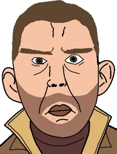 niko bellic, chudjak, nojak, nochud, 1soyjak, beard, brown eyes, brown hair, brown jacket, closed mouth