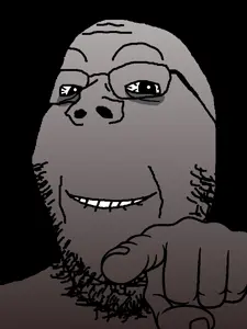 gapejak, 1soyjak, bald, biting lip, black background, black eyes, evil, eyebags, eyebrows, glasses