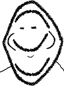 gapejak, impish soyak ears, 1soyjak, bald, beard, closed mouth, hair, happy, looking at you, monochrome
