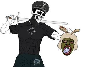 bernd, chudjak, markiplier soyjak, chudjak front, female markiplier, muscular chud, 2soyjaks, beheaded, black hair, brown skin