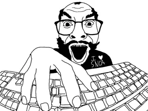 darren, markiplier soyjak, science lover, 1soyjak, angry, balding, beard, black hair, front view, glasses