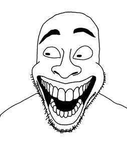 trollface, unknown, aliased, crazy, evil, front view, grin, gums, hair, happy