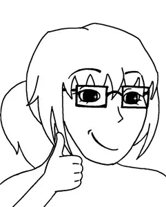 soyak, soygirl, femjak, bangs, black eyes, female, fingers, glasses, hair, happy