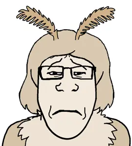 markiplier soyjak, female markiplier, 1soyjak, antenna, beige skin, black eyes, closed mouth, eyebrows, front view, glasses