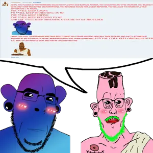 cobbert2, cobson, 1soyjak, bald, big ears, big lips, black eyes, black stubble, blue skin, bushy eyebrows
