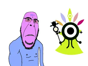 cobson, hornyson, 1soyjak, bald, black eyes, blue skin, glasses, gooner, gooning, half body