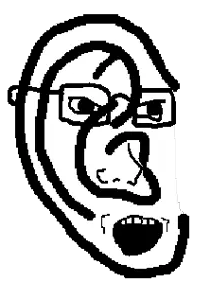 soyak, 1soyjak, bald, black eyes, ear, glasses, looking to the right, monochrome, nose, open eyes