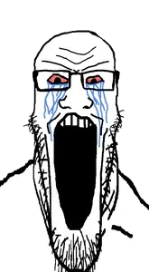 markiplier soyjak, longplier, 1soyjak, angry, bloodshot eyes, crying, glasses, open mouth, sad, stretched mouth